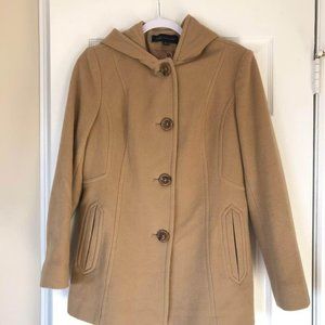 Anne Klein Hooded Wool Coat Camel Color